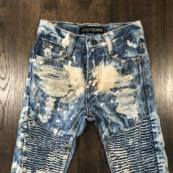GS-115 Boy’s Size 4 Vintage Style Jeans Bleached Paint Splatters Moto Distressed - Picture 2 of 12